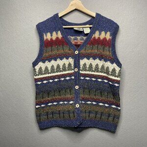 Vintage Northern Reflections Nature Pattern Button-Up Knit Cardigan Vest XL